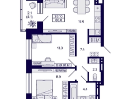 Продается 2-комнатная квартира ЖК Сподвижники, дом 1, 60  м&sup2;, 9550000 рублей