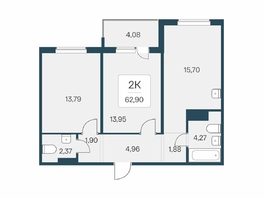 Продается 2-комнатная квартира ЖК Эко-квартал на Кедровой, дом 6, 62.9  м&sup2;, 7803000 рублей