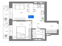 Продается 1-комнатная квартира ЖК 1956 на улице Станиславского, 36.1  м&sup2;, 6690000 рублей