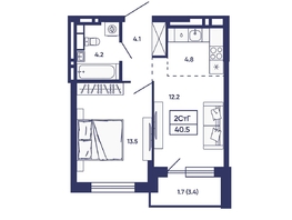 Продается 2-комнатная квартира ЖК Сподвижники, дом 2, 40.5  м&sup2;, 5600000 рублей