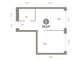 Продается 1-комнатная квартира  Квартал Молодость, дом 1, 34.32  м&sup2;, 6280000 рублей