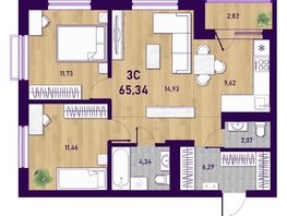 Продается 3-комнатная квартира ЖК Оптимисты, 65.34  м&sup2;, 9300000 рублей