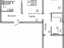 Продается 3-комнатная квартира ЖК Самоцветы, Бирюза дом 1, 83  м&sup2;, 7850000 рублей
