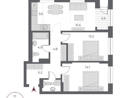 Продается 3-комнатная квартира ЖК ОСКАР, дом 1, 68.5  м&sup2;, 12390000 рублей