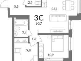 Продается 2-комнатная квартира ЖК Горская Лагуна, 59  м&sup2;, 15300000 рублей