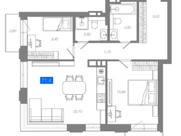 Продается 2-комнатная квартира ЖК 1956 на улице Станиславского, 71.4  м&sup2;, 11490000 рублей