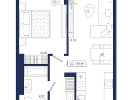Продается 1-комнатная квартира ЖК Юнити Центр, 45.46  м&sup2;, 11600000 рублей