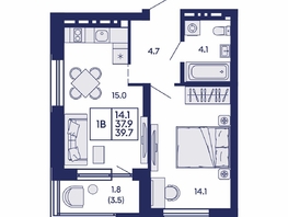 Продается 1-комнатная квартира ЖК Сила леса, корп 1, 39.7  м&sup2;, 7000000 рублей