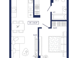 Продается 1-комнатная квартира ЖК Юнити Центр, 46.27  м&sup2;, 11700000 рублей