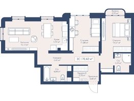 Продается 2-комнатная квартира ЖК Виларт, дом 2, 70.38  м&sup2;, 14500000 рублей