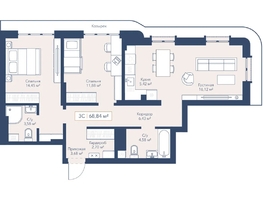 Продается 2-комнатная квартира ЖК Виларт, дом 2, 68.84  м&sup2;, 14900000 рублей