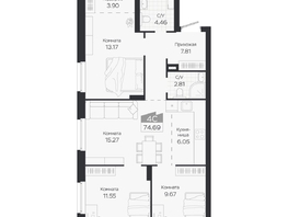 Продается 4-комнатная квартира ЖК Базилик, дом 3, 74.69  м&sup2;, 11497000 рублей