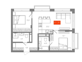 Продается 2-комнатная квартира  Квартал ЩА, сек 2.1, 61.3  м&sup2;, 12290000 рублей