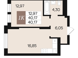 Продается 1-комнатная квартира ЖК Роза ветров, 40.17  м&sup2;, 6296520 рублей