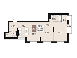 Продается 3-комнатная квартира ЖК Роза ветров, 66.96  м&sup2;, 9900280 рублей