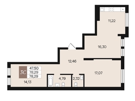 Продается 3-комнатная квартира ЖК Роза ветров, 78.29  м&sup2;, 10750730 рублей