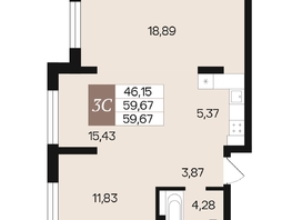 Продается 3-комнатная квартира ЖК Роза ветров, 59.67  м&sup2;, 10420000 рублей