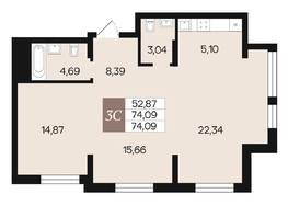 Продается 3-комнатная квартира ЖК Роза ветров, 74.09  м&sup2;, 9953060 рублей