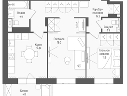 Продается 2-комнатная квартира ЖК Тетрис, корпус 2, 66.1  м&sup2;, 12103000 рублей