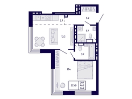 Продается 2-комнатная квартира ЖК Цитатум, 46.2  м&sup2;, 9100000 рублей