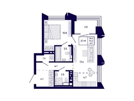Продается 2-комнатная квартира ЖК Цитатум, 47.1  м&sup2;, 9040000 рублей