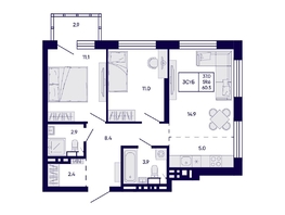 Продается 3-комнатная квартира ЖК Цитатум, 60.5  м&sup2;, 10500000 рублей