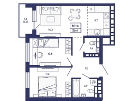Продается 3-комнатная квартира ЖК Сподвижники, дом 3, 56.4  м&sup2;, 8300000 рублей