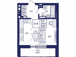 Продается Студия ЖК Горизонт, дом 2, 26.9  м&sup2;, 5850000 рублей