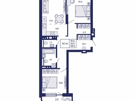 Продается 3-комнатная квартира ЖК Горизонт, дом 2, 59.2  м&sup2;, 9850000 рублей