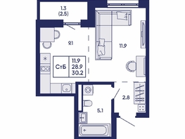 Продается Студия ЖК Горизонт, дом 2, 30.2  м&sup2;, 5350000 рублей