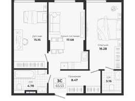 Продается 3-комнатная квартира ЖК Ясный берег, дом 10, бс 8-10, 65.53  м&sup2;, 11396000 рублей