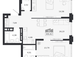 Продается 3-комнатная квартира ЖК Ясный берег, дом 20, 69.62  м&sup2;, 11722000 рублей