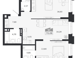 Продается 3-комнатная квартира ЖК Ясный берег, дом 20, 70.08  м&sup2;, 11463000 рублей