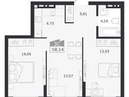 Продается 3-комнатная квартира ЖК Ясный берег, дом 20, 58.14  м&sup2;, 10605000 рублей