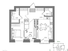 Продается 2-комнатная квартира ЖК Спектр, дом 10, 59.99  м&sup2;, 11018000 рублей
