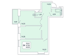 3-комнатная квартира, 69.03 м², 13/25 этаж