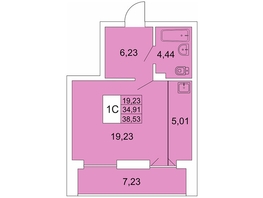 1-комнатная квартира, 38.53 м², 9/25 этаж