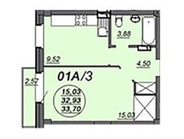 1-комнатная квартира, 33.7 м², 9/12 этаж
