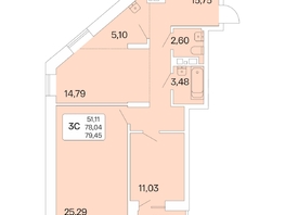 3-комнатная квартира, 79.45 м², 18/22 этаж