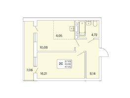 2-комнатная квартира, 47.45 м², 7-10/25 этаж