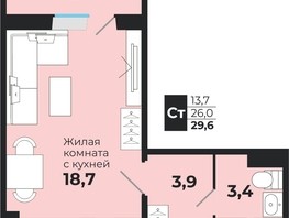 Продается 1-комнатная квартира ЖК Калина Красная, дом 1, 26  м², 3080000 рублей