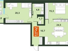 Продается 3-комнатная квартира ЖК Тайгинский парк, дом 4, 77.3  м², 8570000 рублей