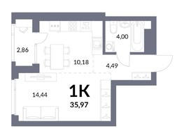 Продается 1-комнатная квартира ЖК Горская Лагуна, корпус 2, 34.54  м², 7800000 рублей