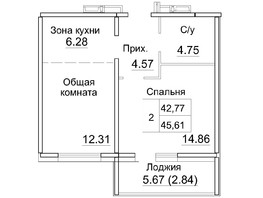 Продается 2-комнатная квартира ЖК Кольца, дом 12а, 45.61  м², 5245200 рублей