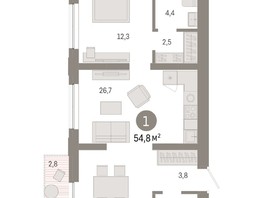 Продается 1-комнатная квартира ЖК Европейский берег, дом 44, 54.8  м², 9020000 рублей