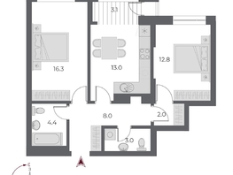 Продается 2-комнатная квартира ЖК ОСКАР, дом 1, 62.6 м², 12850000 рублей