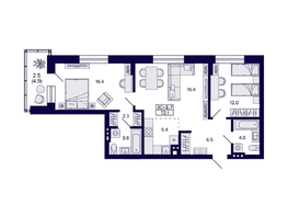 Продается 3-комнатная квартира ЖК Сподвижники, 72.1  м², 7800000 рублей