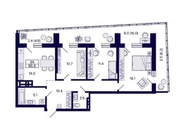 Продается 3-комнатная квартира ЖК Grando (Грандо), 86.6  м², 13596200 рублей