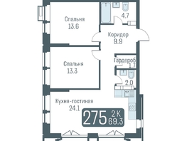 Продается 3-комнатная квартира ЖК Кварталы Немировича, 69.3  м², 10800000 рублей