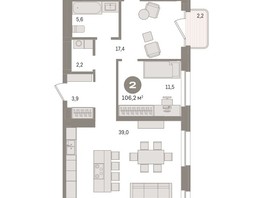 Продается 2-комнатная квартира ЖК На Декабристов, дом 6-2, 106.24  м², 20340000 рублей